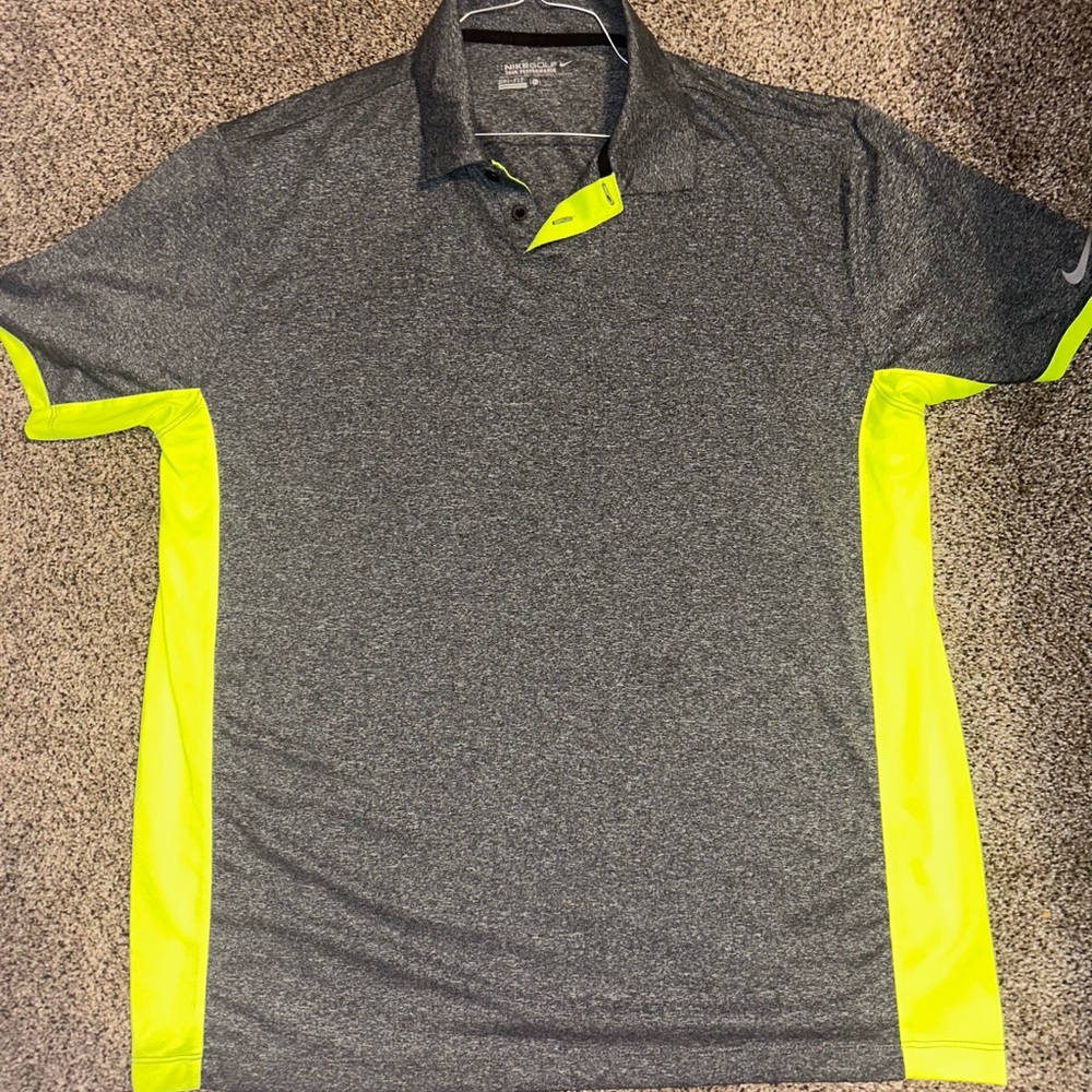 Nike Men's Charcoal and Neon Yellow Polo Shirt